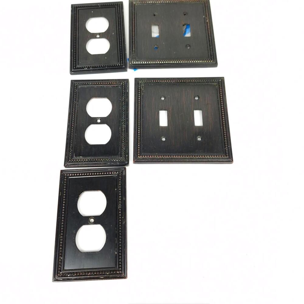 Oil Rubbed Bronze Beaded Wall Plate Set 5pc Toggle Switch & Outlet Covers